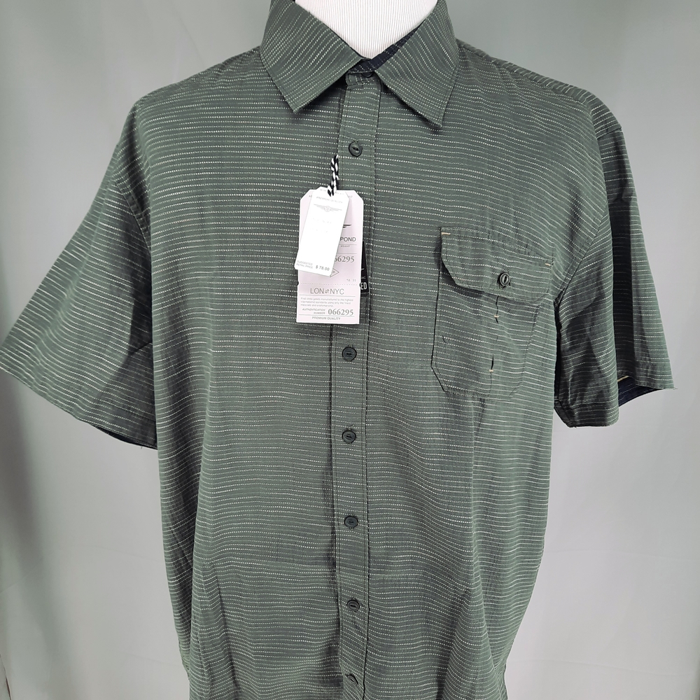 NEW Across the Pond Green Textured Short Sleeve Shirt Men's 2XL Button Down - Picture 2 of 10
